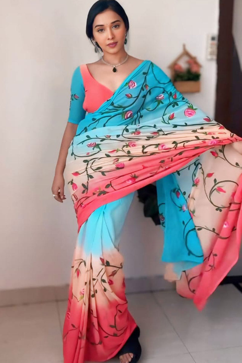 Exceptional 1 Minute Ready To Wear Multi Color Georgette Saree