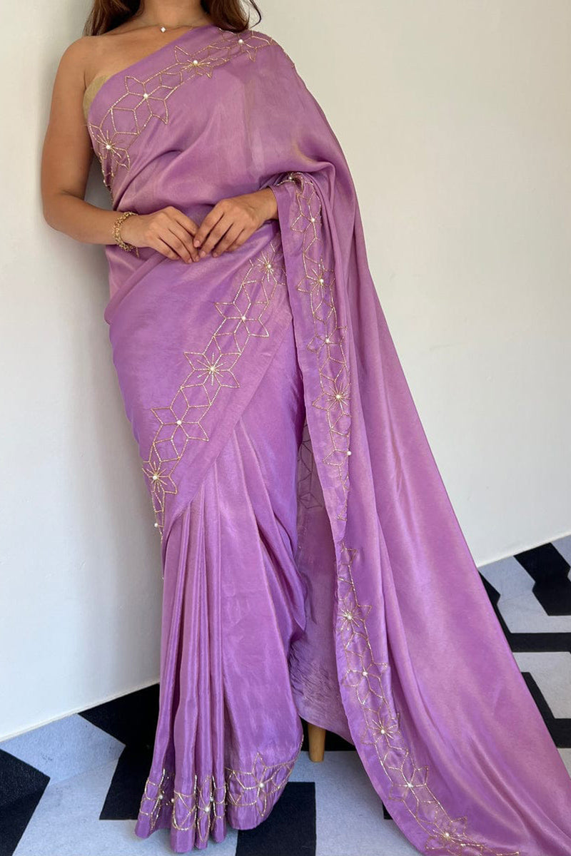 Scintilla Lavender 1 Minute Ready To Wear Malai Satin Silk Saree