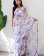 Engrossing 1 Minute Ready To Wear White Floral Digital Printed Georgette Saree