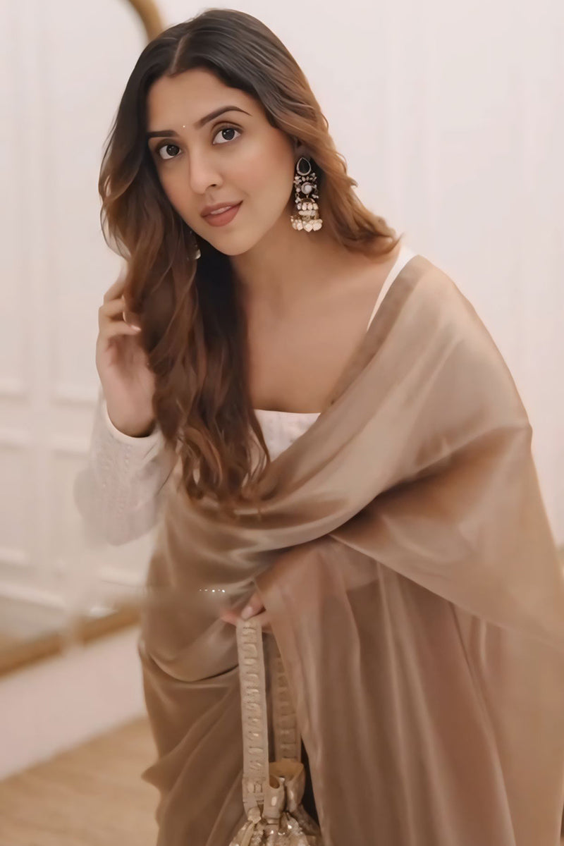 Ravishing 1-Minute Ready To Wear BeigeJimmy Choo Silk Silk Saree