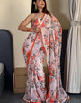 Conflate 1 Minute Ready To Wear White Floral Digital Printed Georgette Saree with Blouse Piece