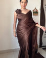 Lagniappe 1 Minute Ready To Wear Brown Japan Satin Silk Saree