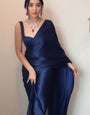 Profuse 1 Minute Ready To Wear Navy Blue Japan Satin Silk Saree