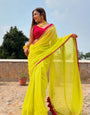 Magnific Parrot Georgette Saree With Handmade Tussels