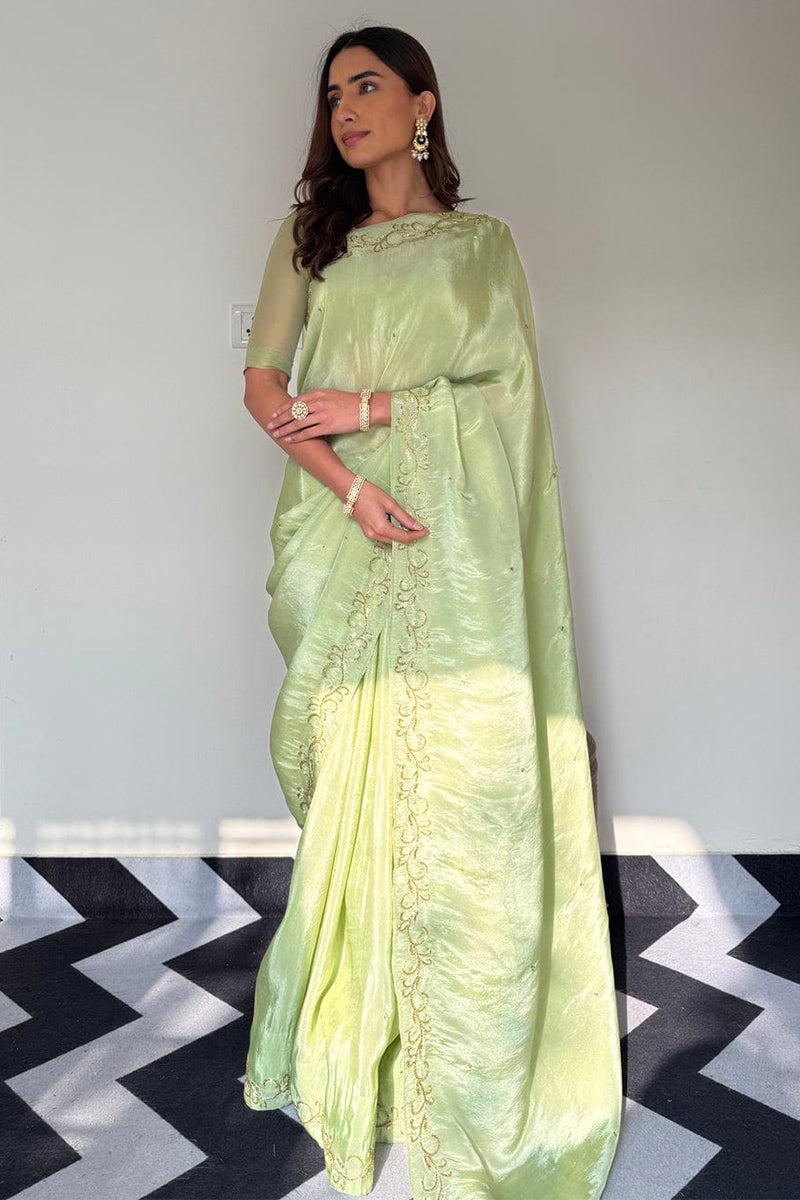 Palimpsest Parrot 1 Minute Ready To Wear Malai Satin Silk Saree