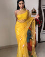 Girlish 1-Minute Ready To Wear Yellow Organza Silk Saree