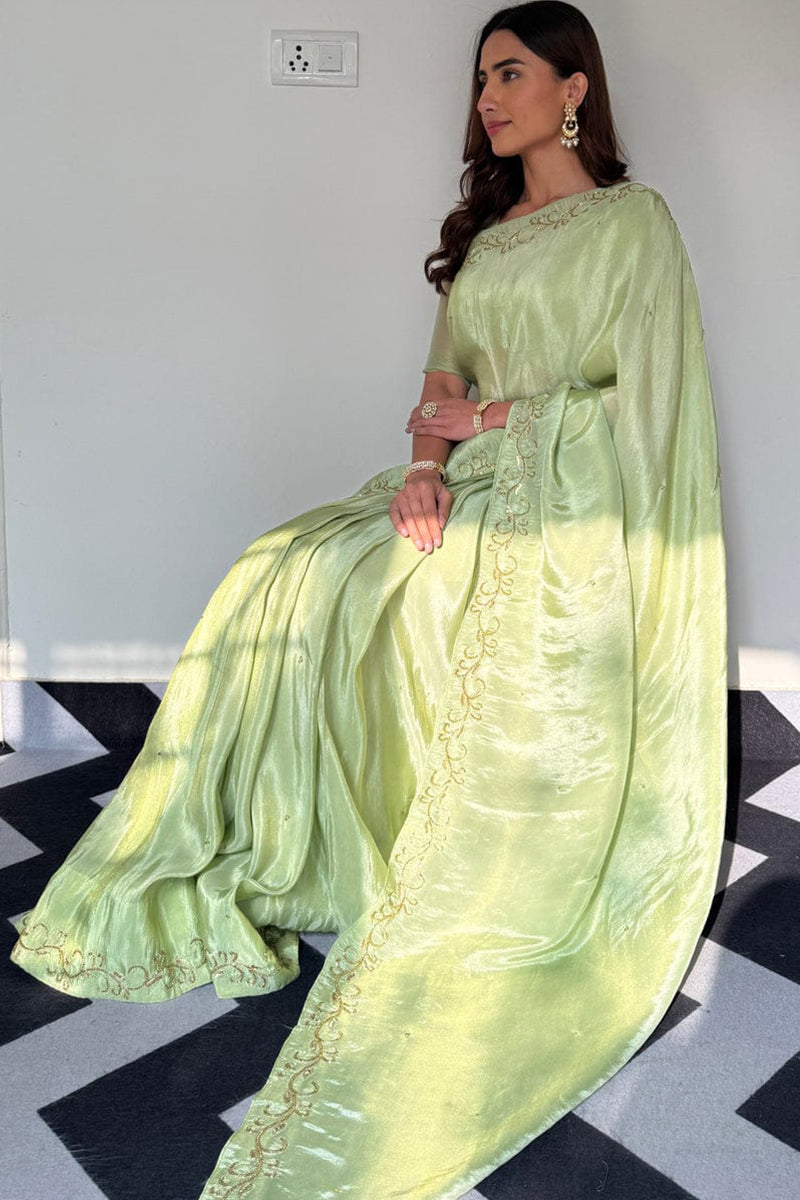 Palimpsest Parrot 1 Minute Ready To Wear Malai Satin Silk Saree