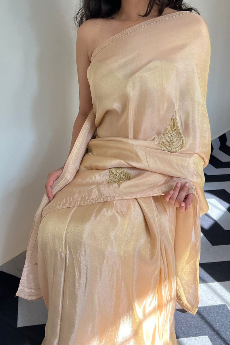 Magnetic Peach 1 Minute Ready To Wear Malai Satin Silk Saree