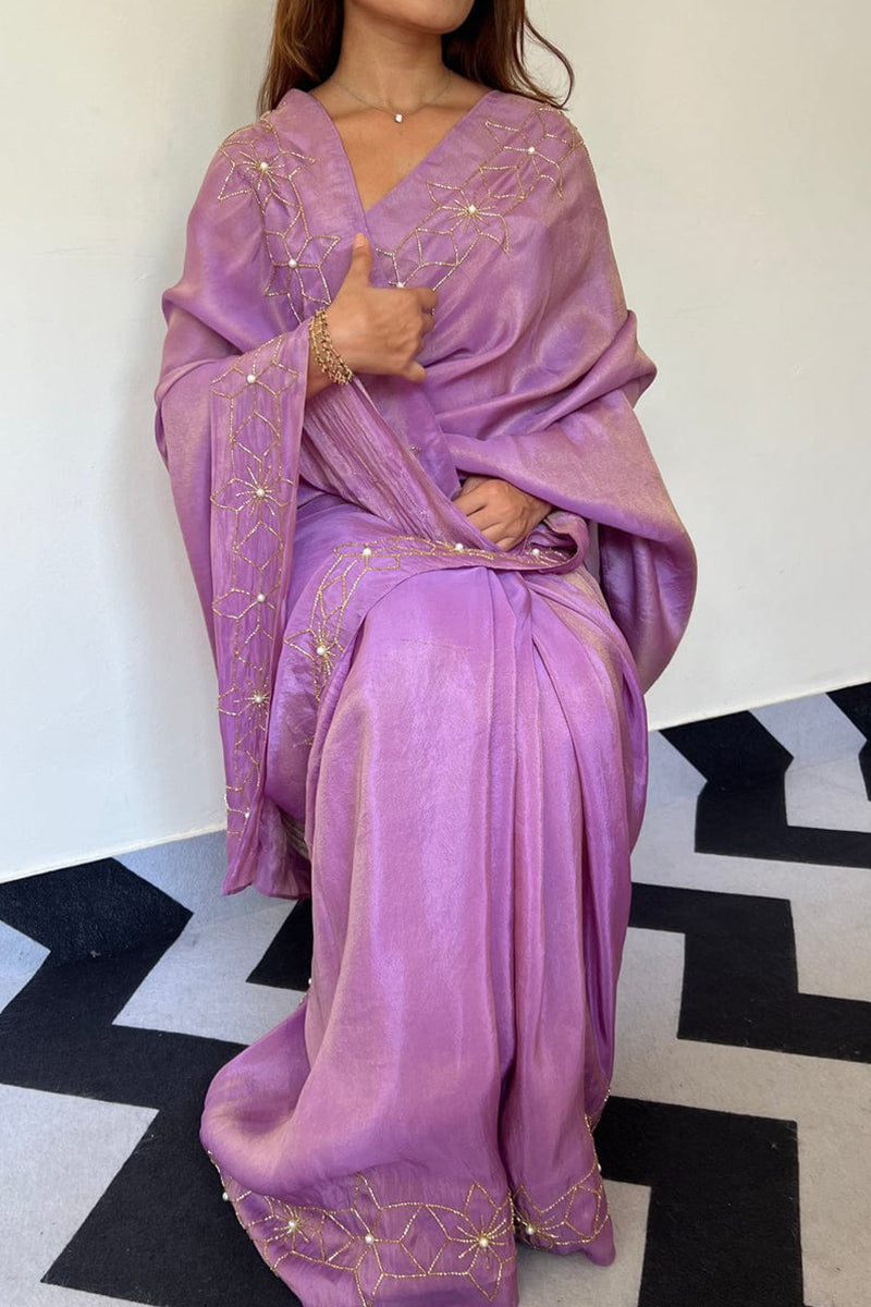 Scintilla Lavender 1 Minute Ready To Wear Malai Satin Silk Saree