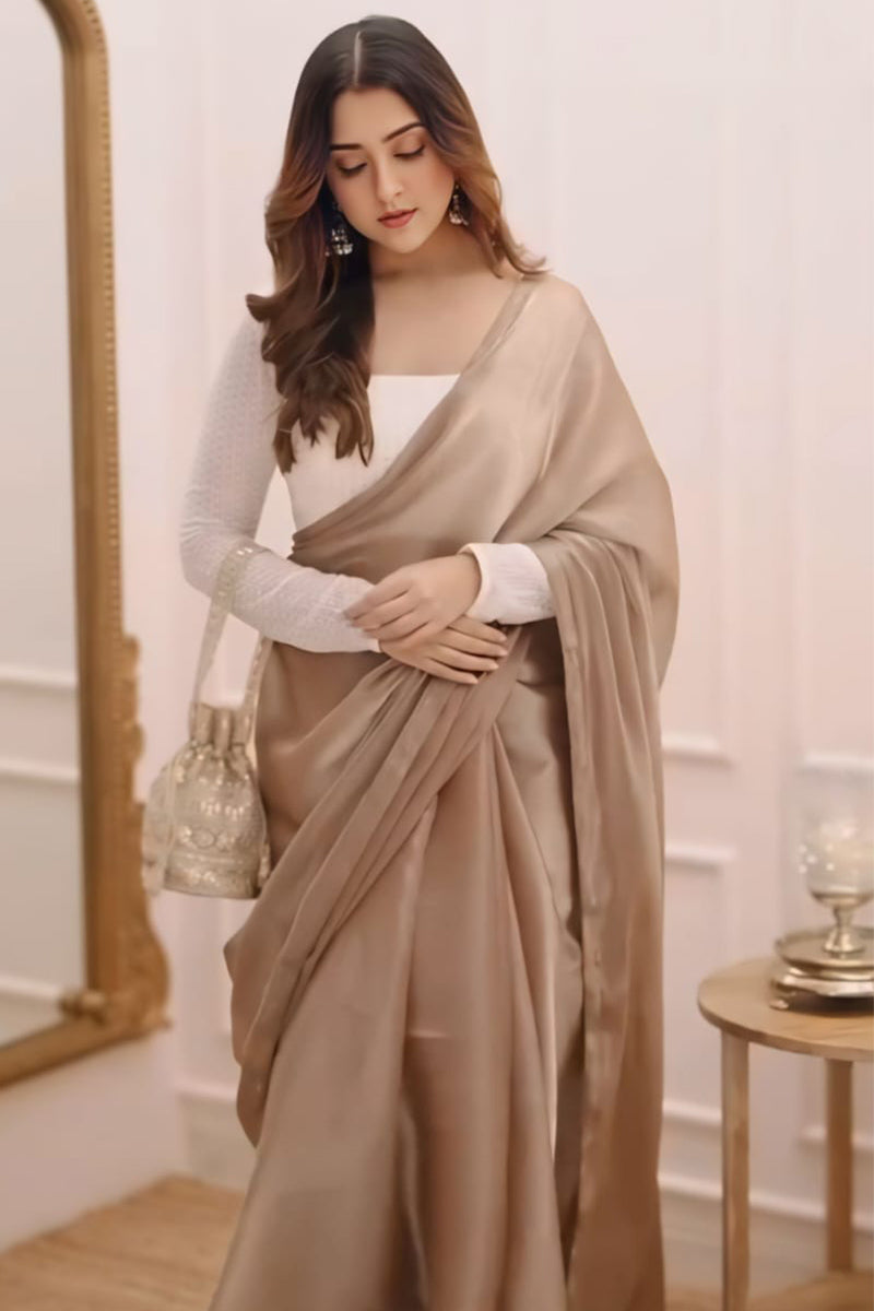 Ravishing 1-Minute Ready To Wear BeigeJimmy Choo Silk Silk Saree