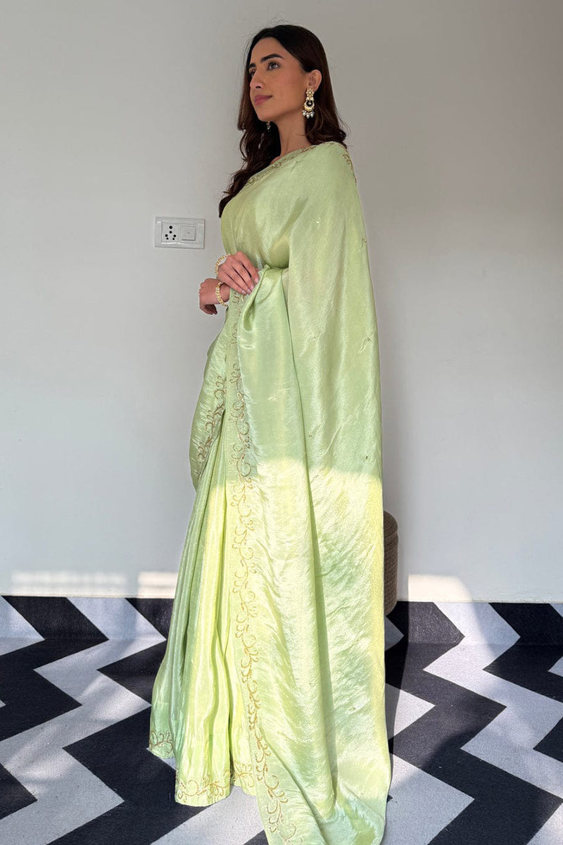 Palimpsest Parrot 1 Minute Ready To Wear Malai Satin Silk Saree