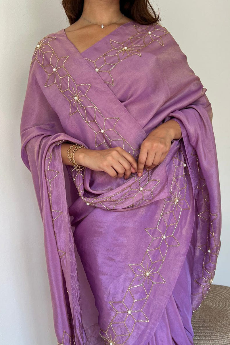 Scintilla Lavender 1 Minute Ready To Wear Malai Satin Silk Saree