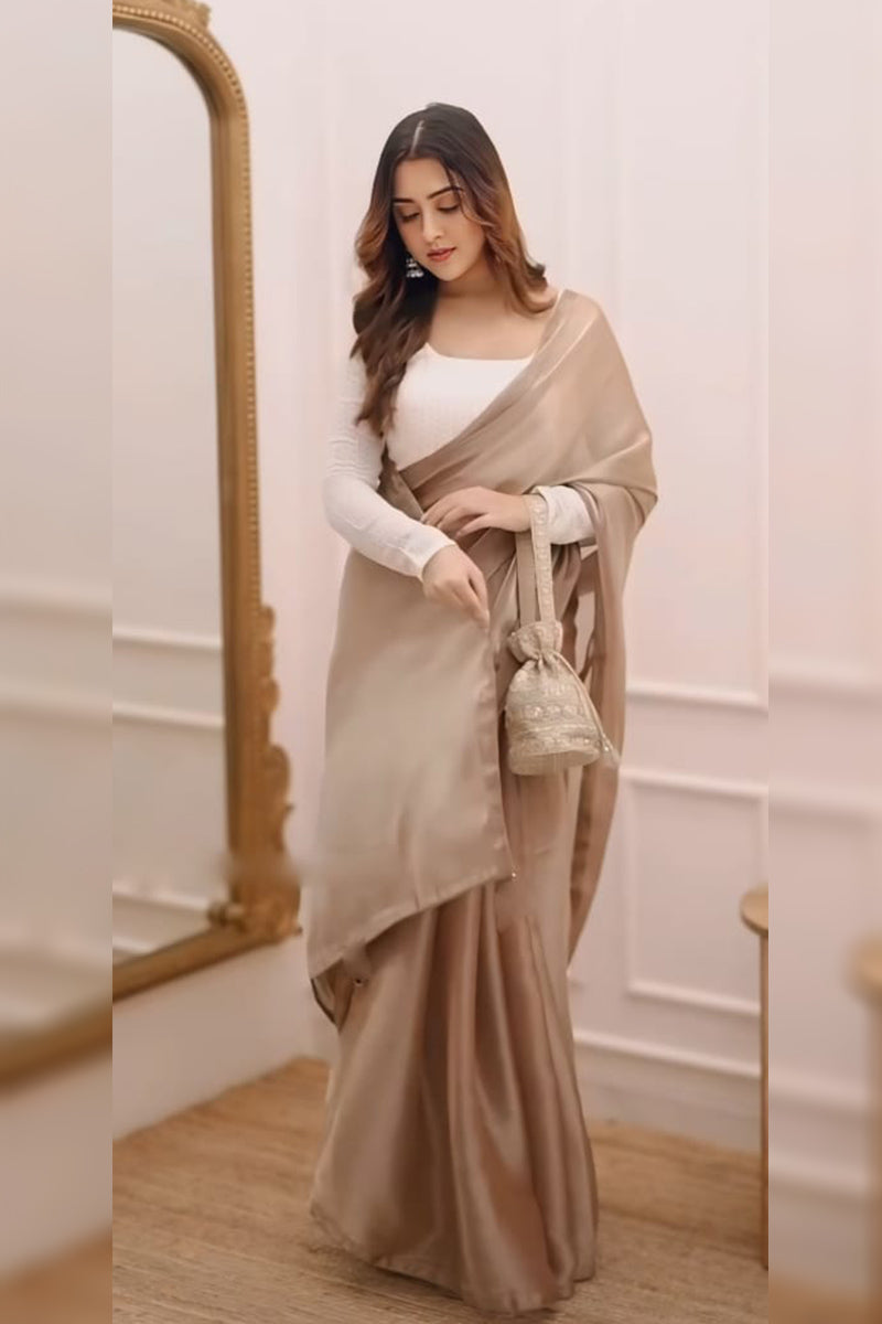 Ravishing 1-Minute Ready To Wear BeigeJimmy Choo Silk Silk Saree
