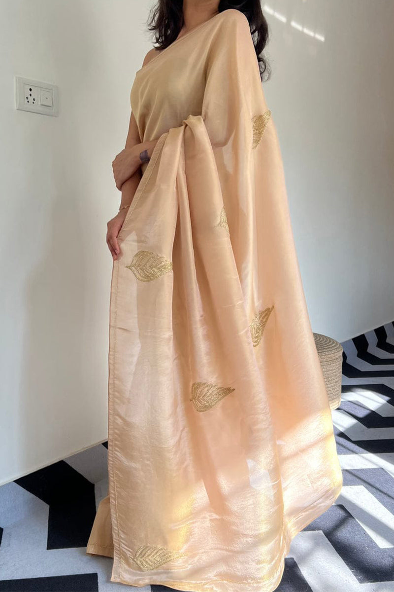 Magnetic Peach 1 Minute Ready To Wear Malai Satin Silk Saree
