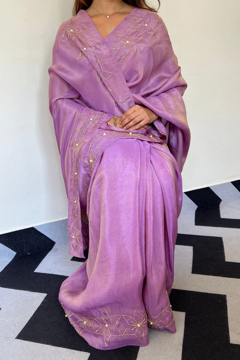 Scintilla Lavender 1 Minute Ready To Wear Malai Satin Silk Saree