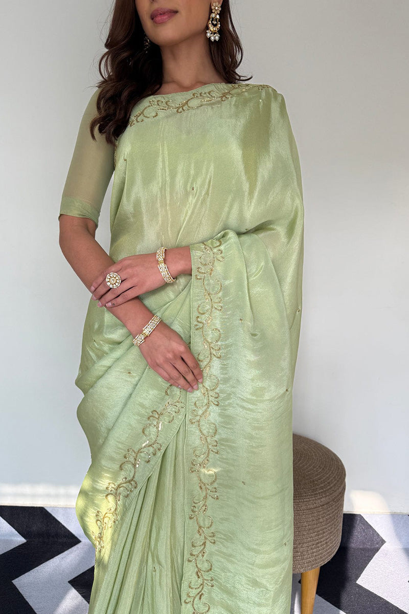 Palimpsest Parrot 1 Minute Ready To Wear Malai Satin Silk Saree