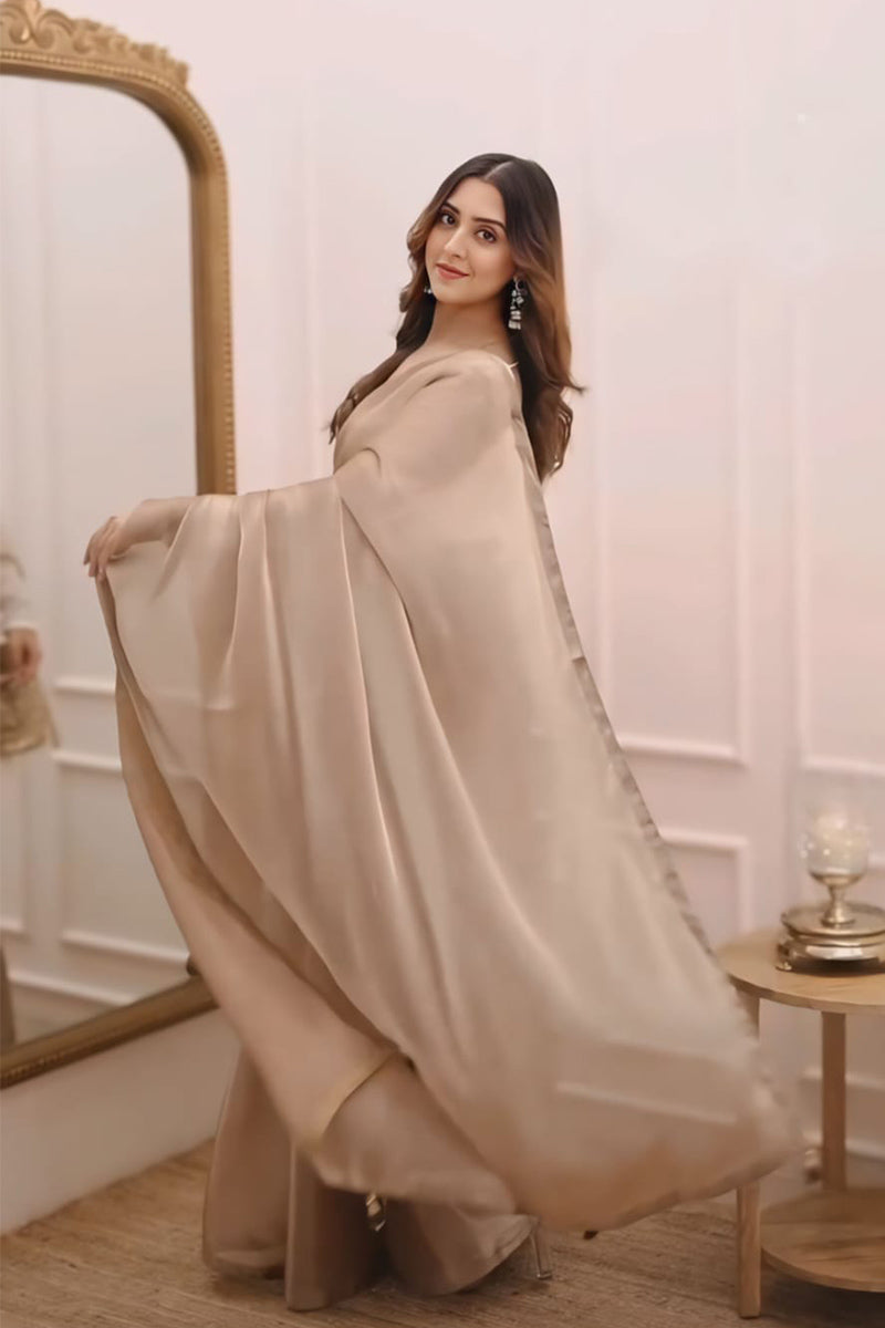 Ravishing 1-Minute Ready To Wear BeigeJimmy Choo Silk Silk Saree