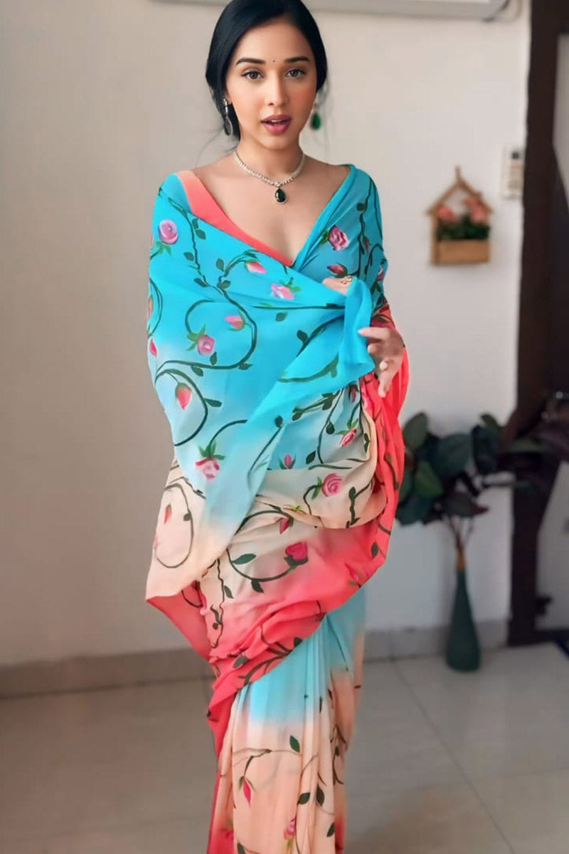 Exceptional 1 Minute Ready To Wear Multi Color Georgette Saree