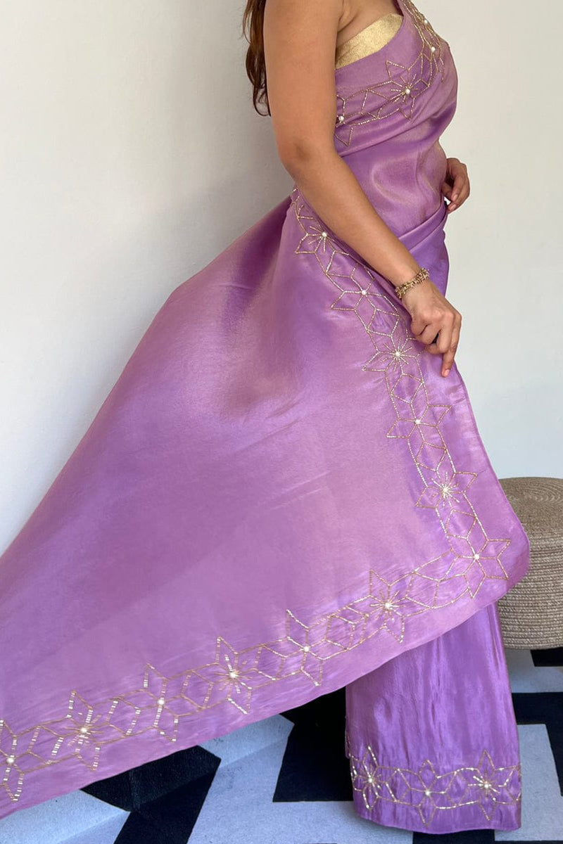 Scintilla Lavender 1 Minute Ready To Wear Malai Satin Silk Saree
