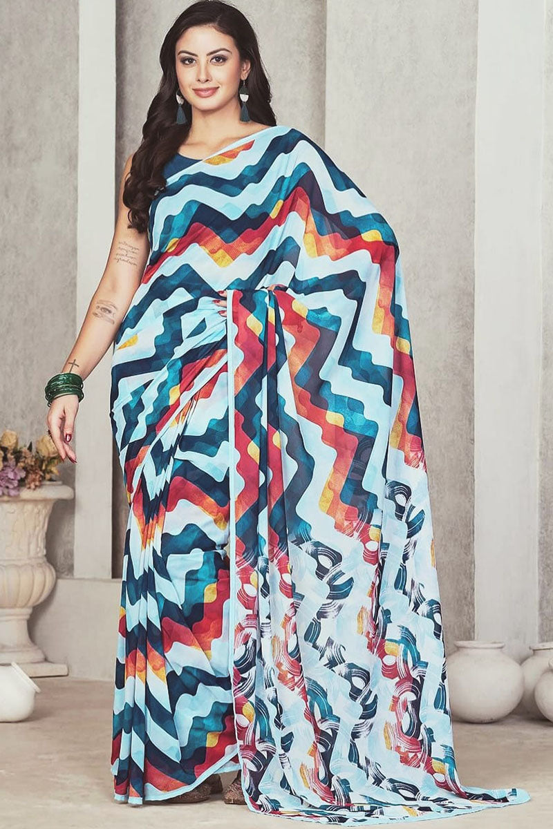 Denouement Multi Color 1 Minute Ready To Wear Digital Printed Georgette Saree