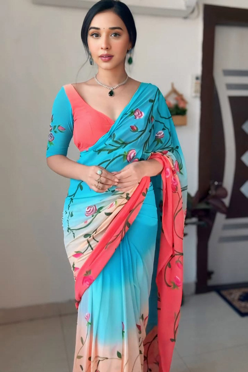 Exceptional 1 Minute Ready To Wear Multi Color Georgette Saree