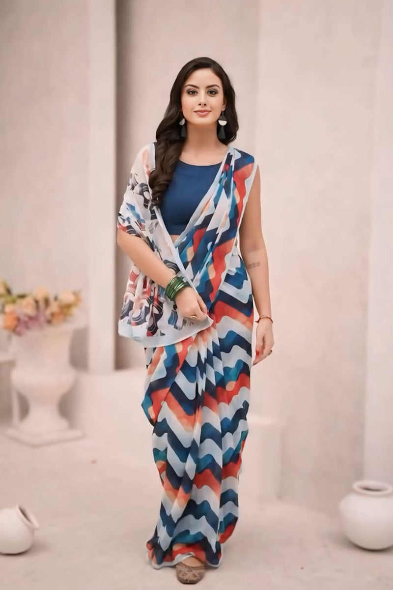 Denouement Multi Color 1 Minute Ready To Wear Digital Printed Georgette Saree