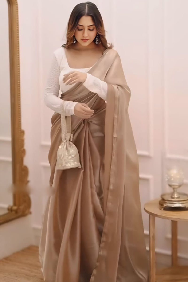 Ravishing 1-Minute Ready To Wear BeigeJimmy Choo Silk Silk Saree