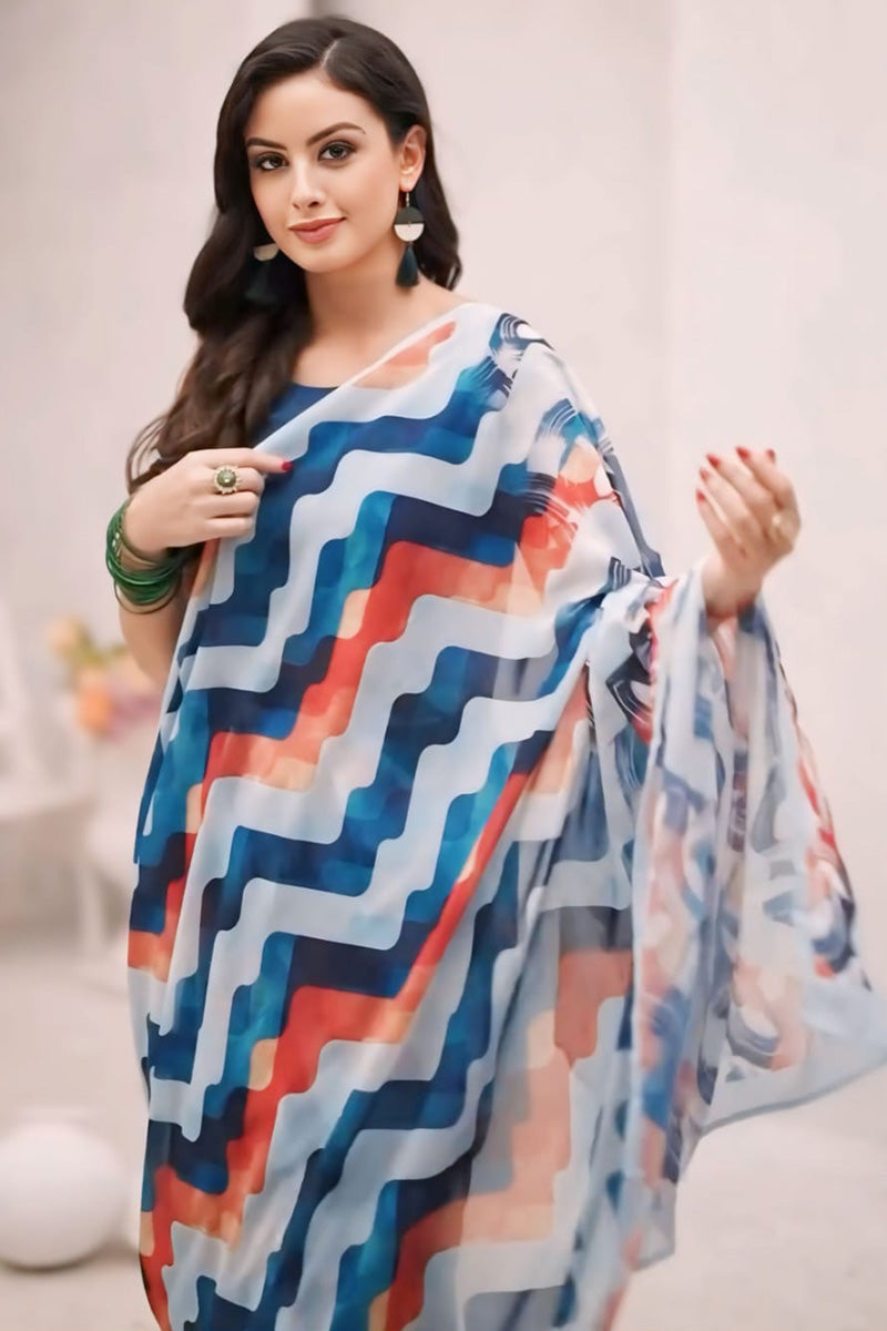 Denouement Multi Color 1 Minute Ready To Wear Digital Printed Georgette Saree