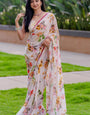 Charming 1 Minutes Ready To Wear White Floral Digital Printed Georgette Saree