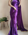 Elision Violet 1 Minute Ready To Wear Satin Silk Saree With Handmade Tassels