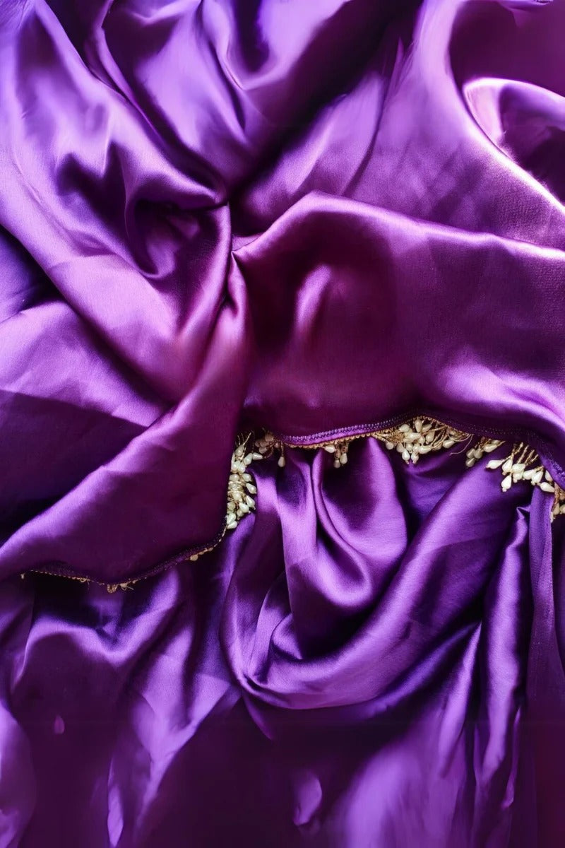 Elision Violet 1 Minute Ready To Wear Satin Silk Saree With Handmade Tassels