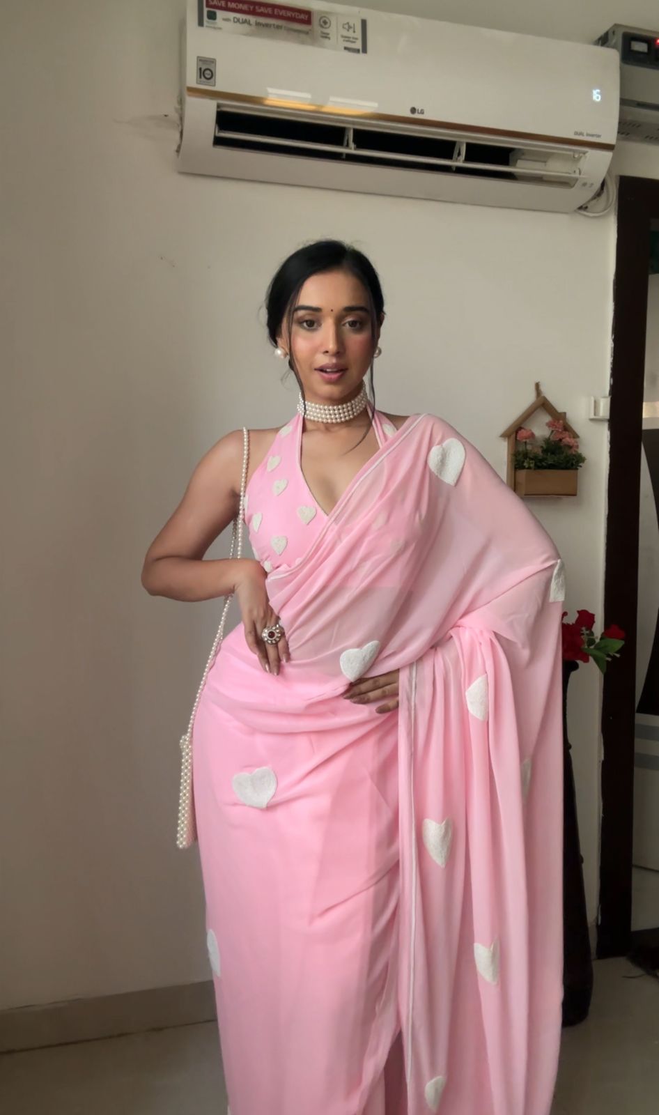 Elegant 1-Minute Ready To Wear Pink color Georgette Saree