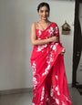 Pleasant Red 1 Minute Ready To Wear Floral Digital Printed Georgette Saree With Seraglio Blouse Piece