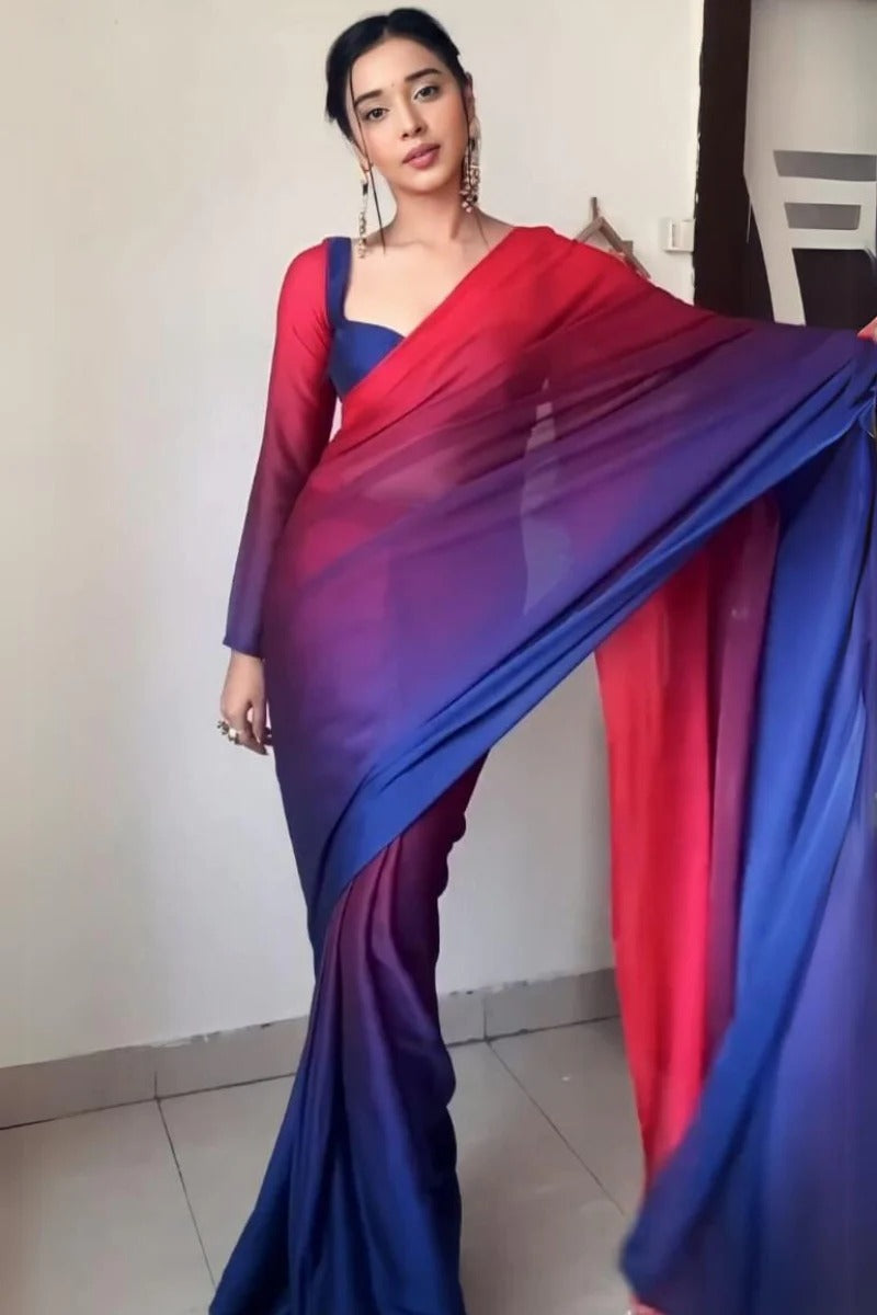 Cynosure 1-Minute Ready To Wear Multi Color Georgette Saree