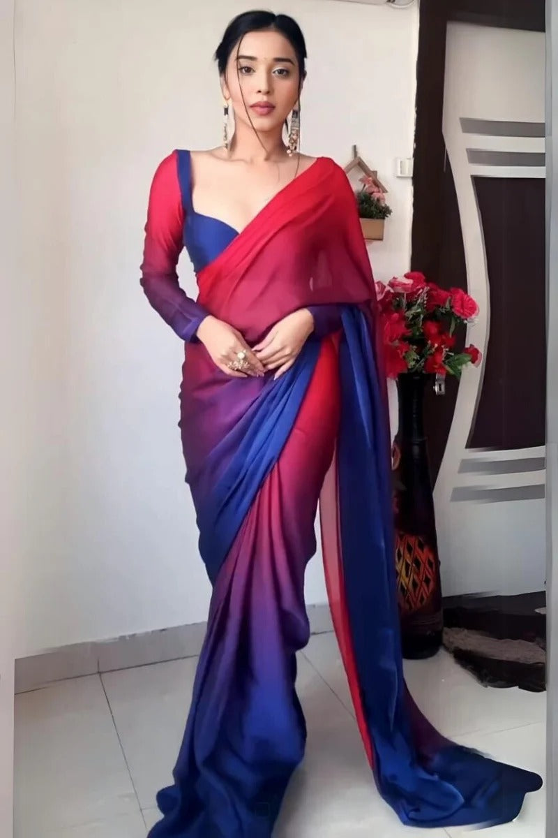 Cynosure 1-Minute Ready To Wear Multi Color Georgette Saree