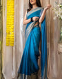 Glowing Firozi 1 Minute Ready To Wear 3D Shaded Colors Chiffon Silk Saree