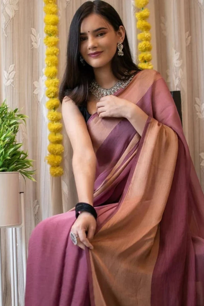 Jazzy Peach 1 Minute Ready To Wear 3D Shaded Colors Chiffon Silk Saree