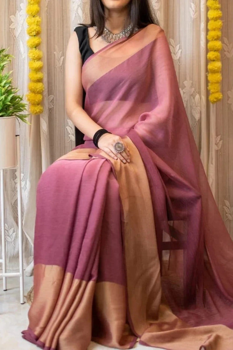 Jazzy Peach 1 Minute Ready To Wear 3D Shaded Colors Chiffon Silk Saree