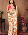 Prominent 1 Minute Ready To Wear Beige Floral Digital Printed Georgette Saree