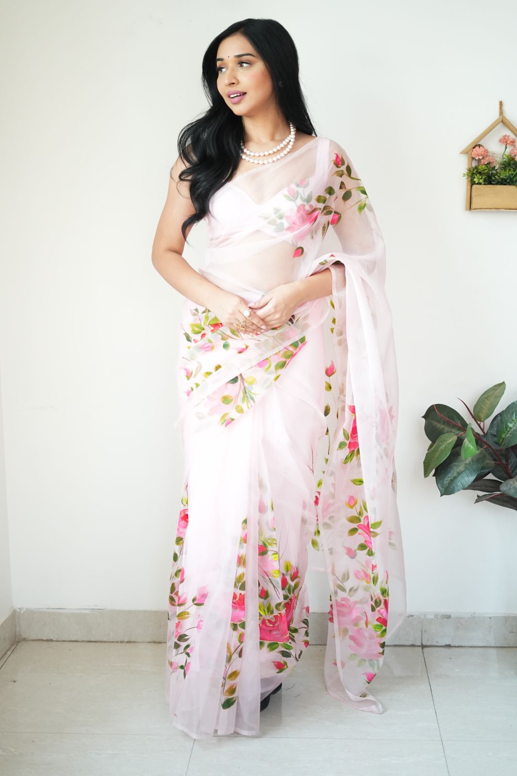 Propinquity 1-Minute Ready To Wear Off White Organza Silk Saree