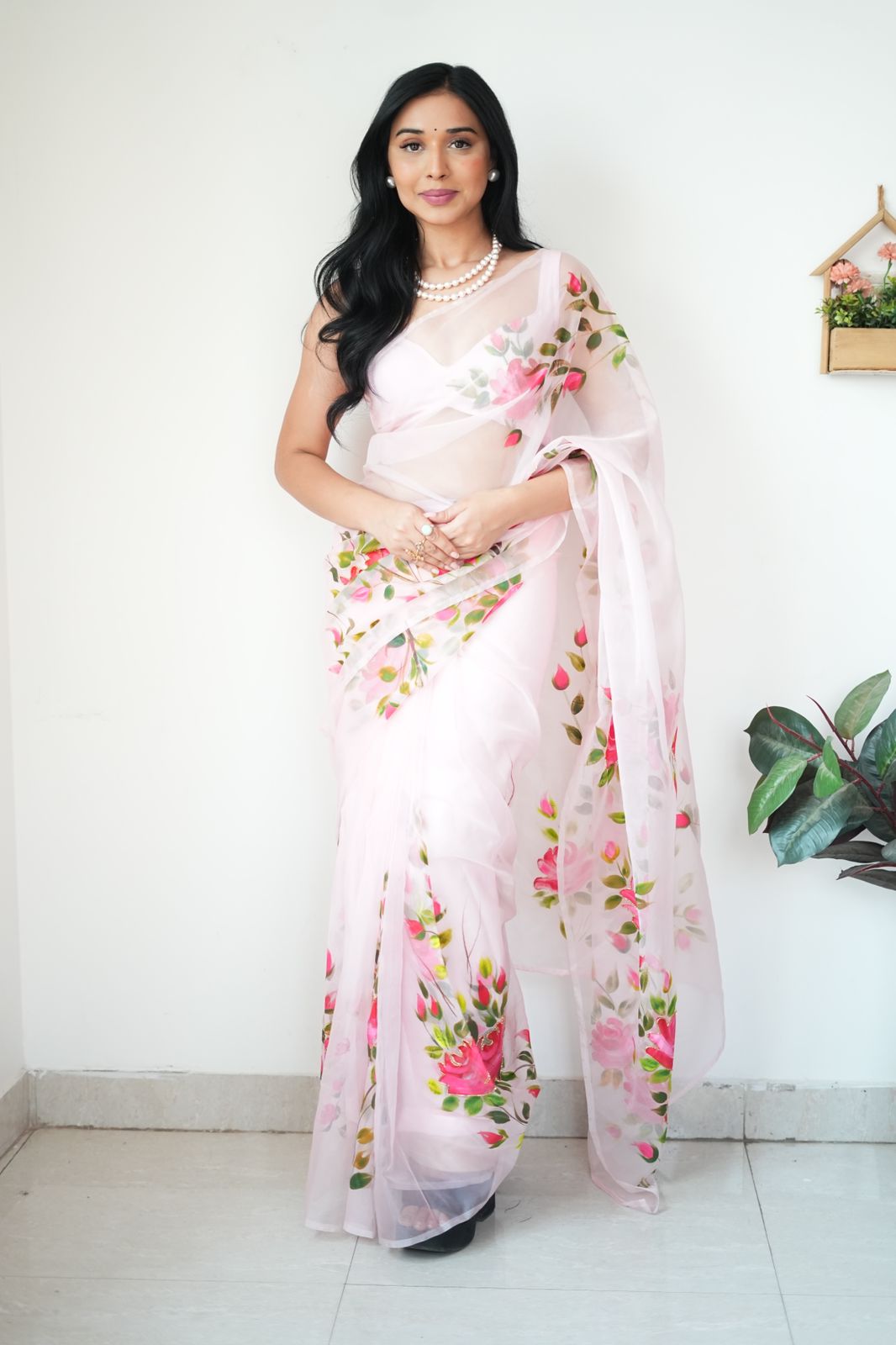 Propinquity 1-Minute Ready To Wear Off White Organza Silk Saree