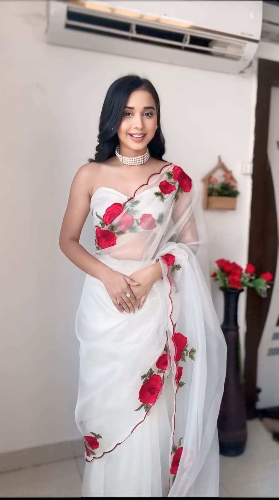 Ephemeral 1 Minute Ready To Wear White Orgenza Saree