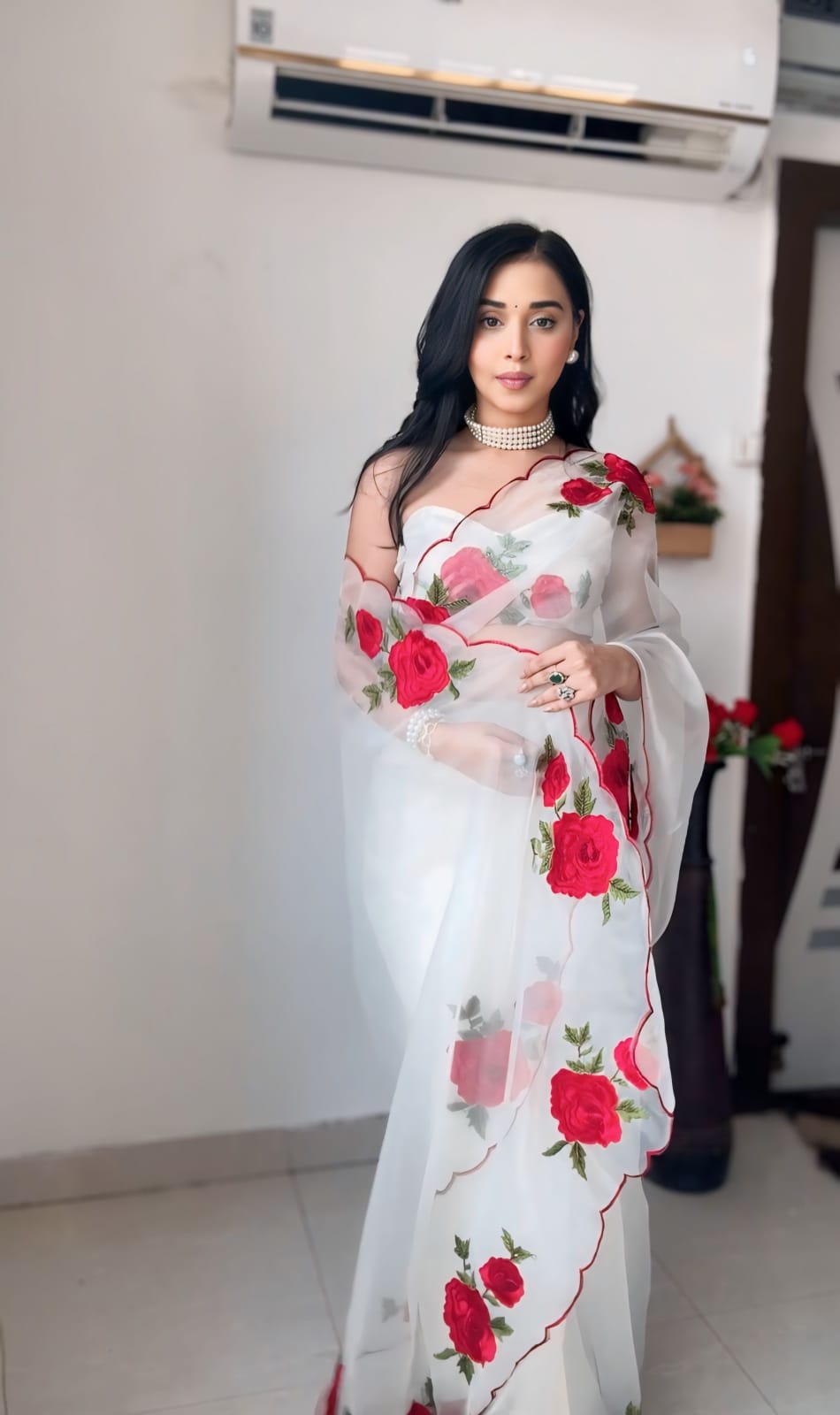 Ephemeral 1 Minute Ready To Wear White Orgenza Saree