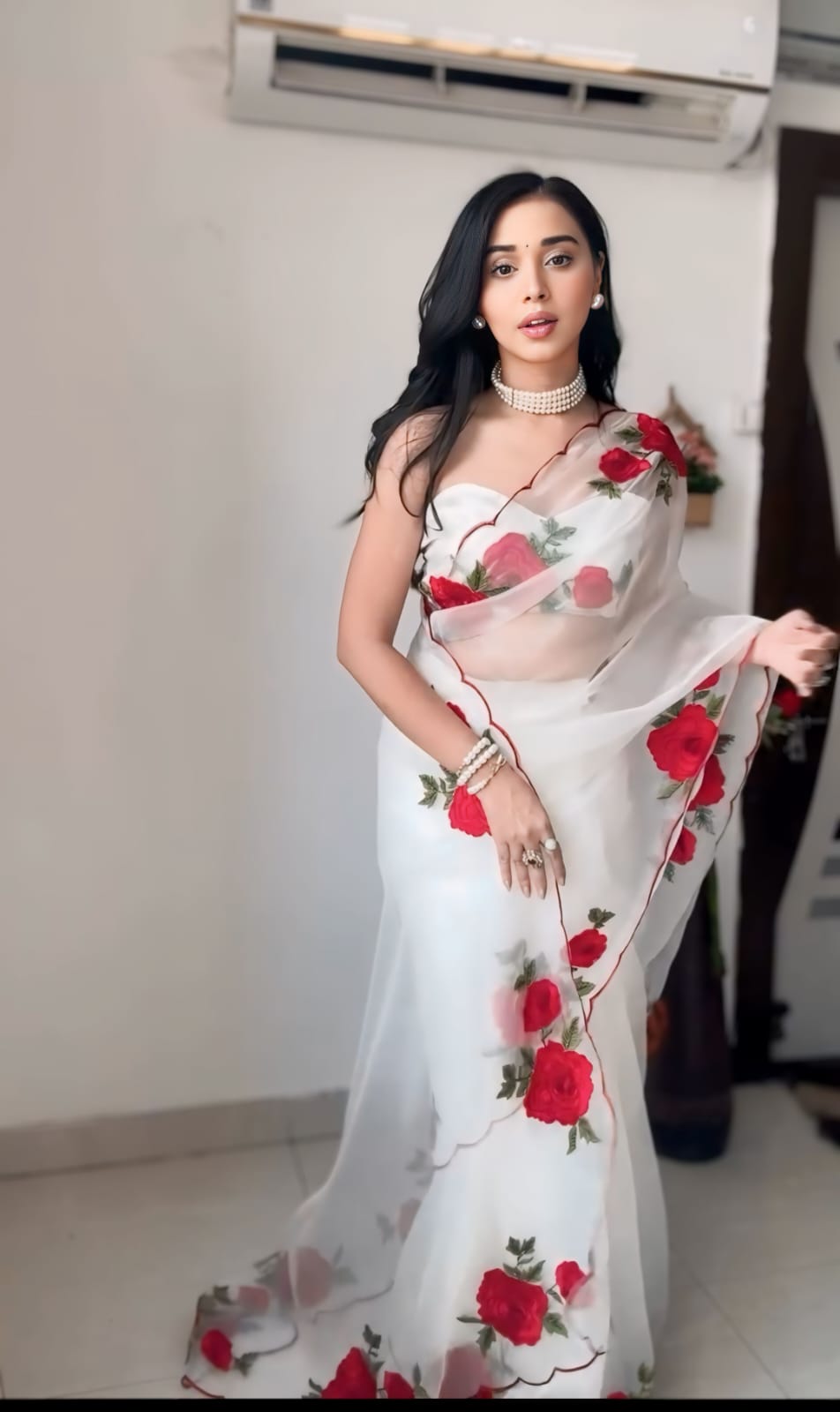 Ephemeral 1 Minute Ready To Wear White Orgenza Saree