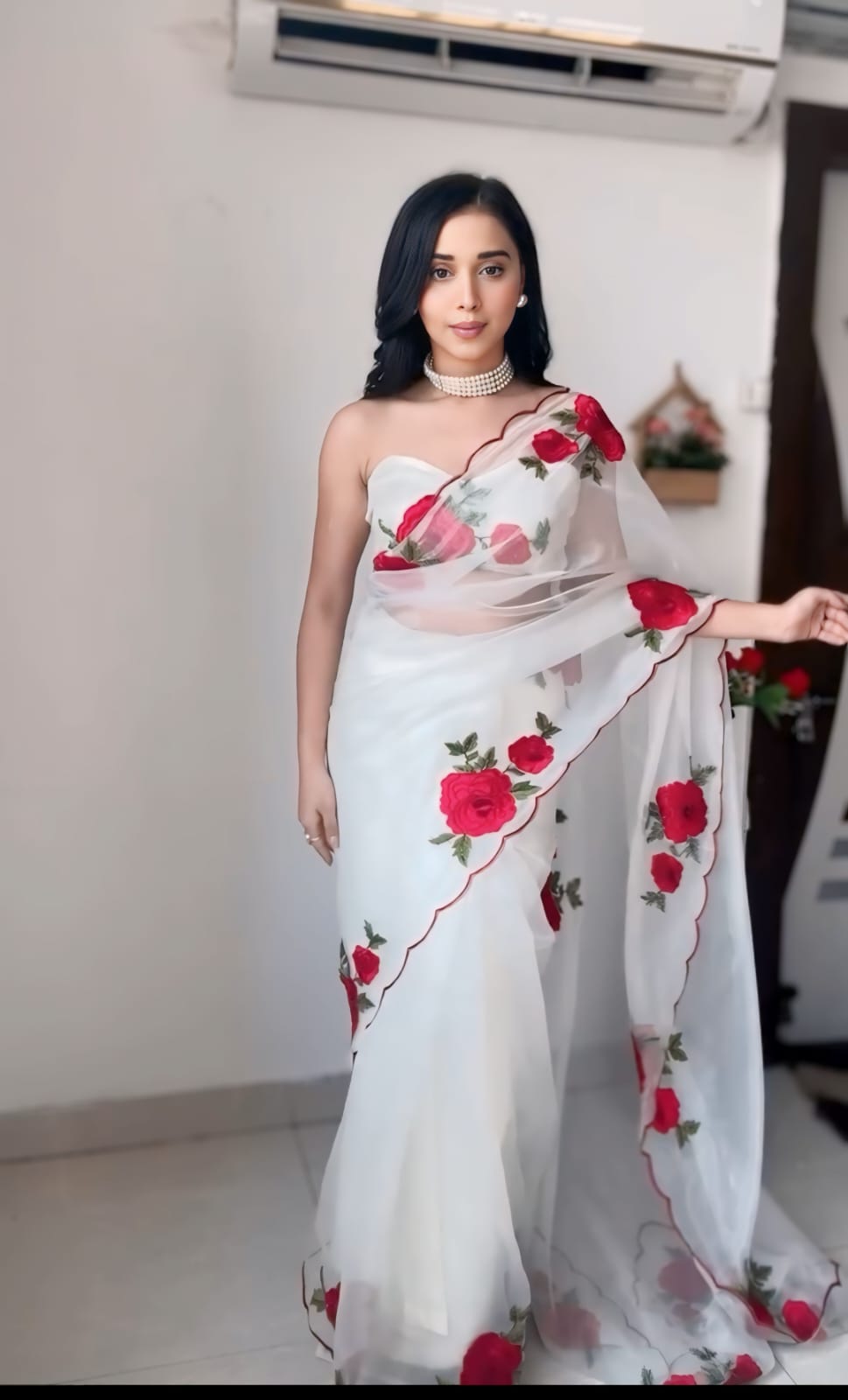 Ephemeral 1 Minute Ready To Wear White Orgenza Saree