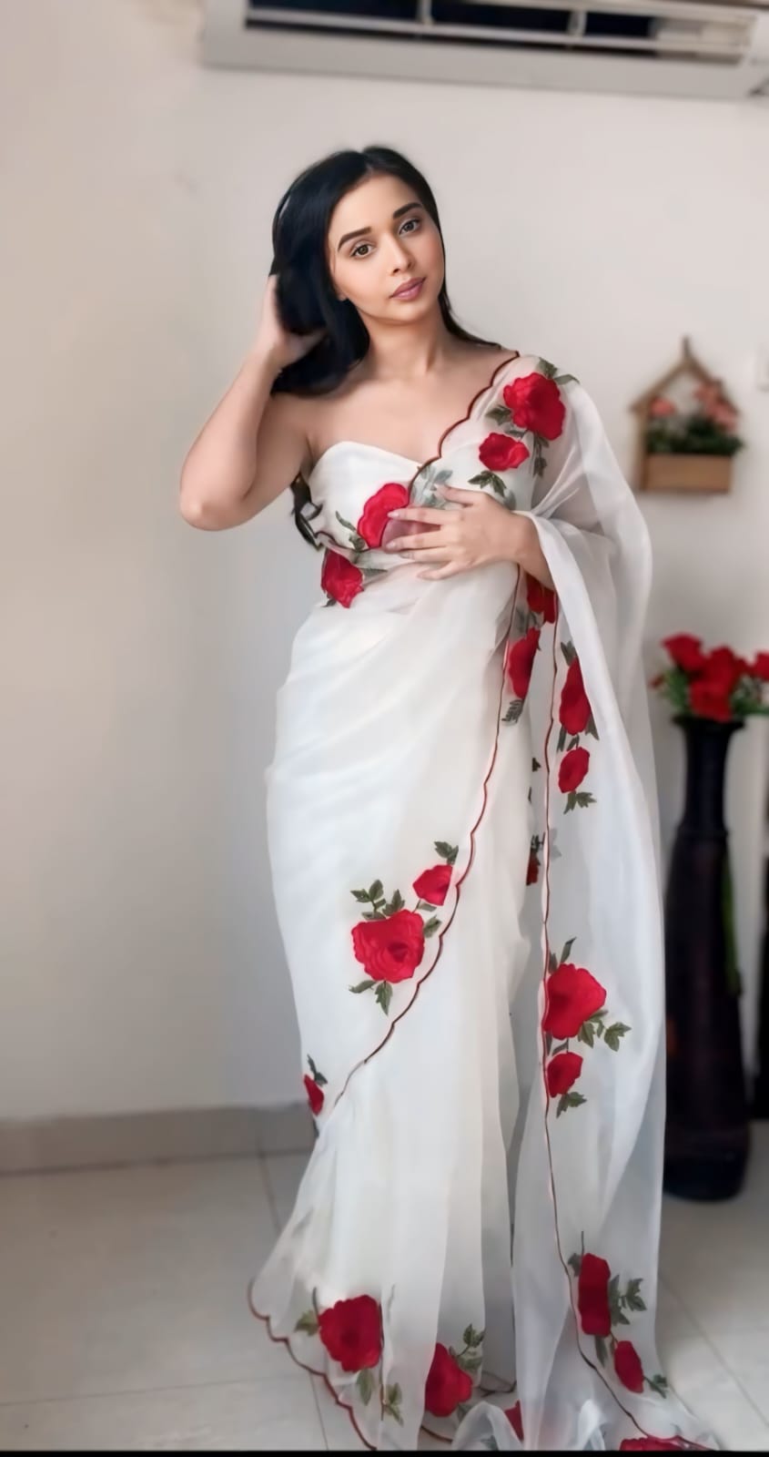 Ephemeral 1 Minute Ready To Wear White Orgenza Saree