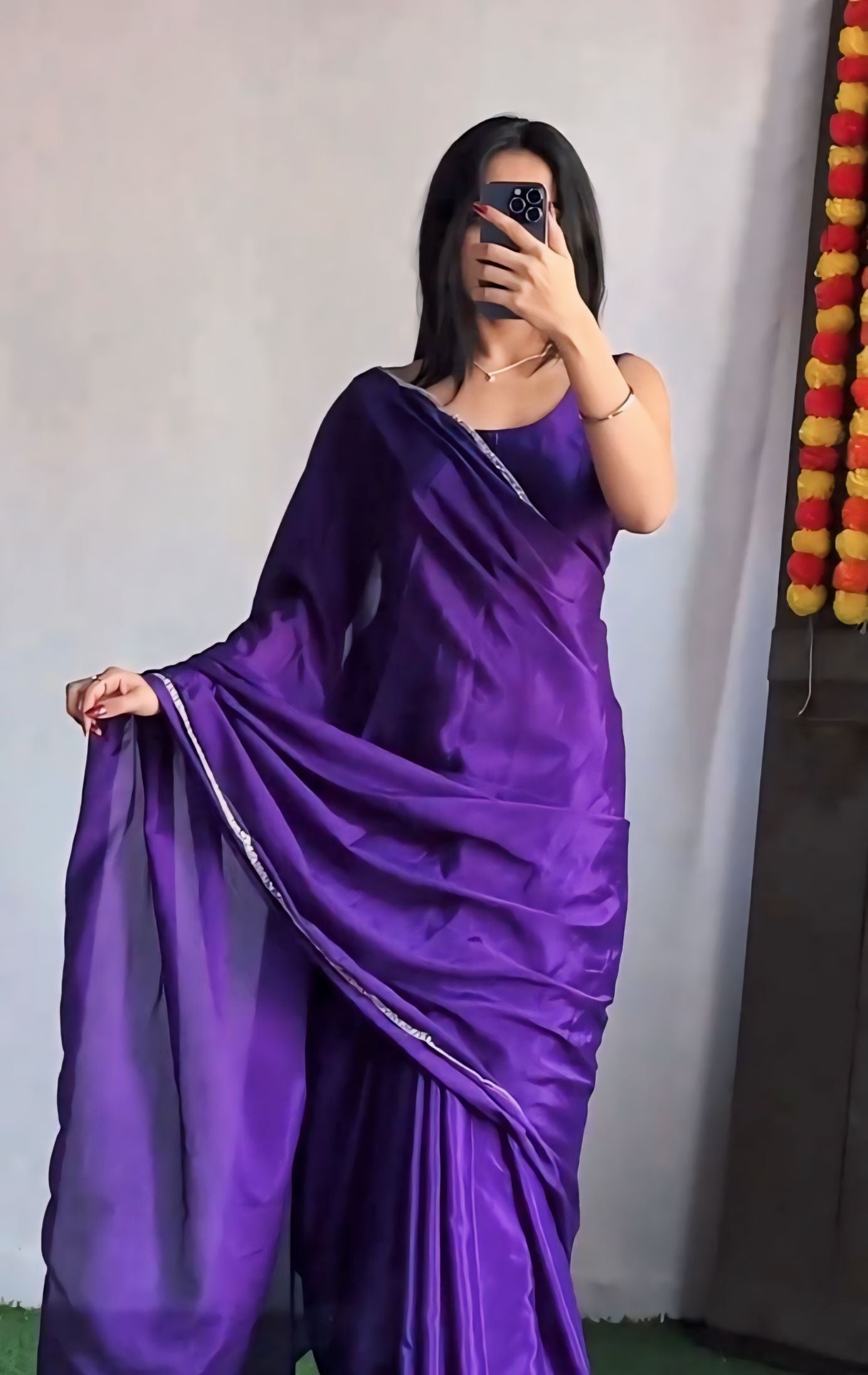 Charming Purple 1 Minutes Ready To Wear Georgette Saree