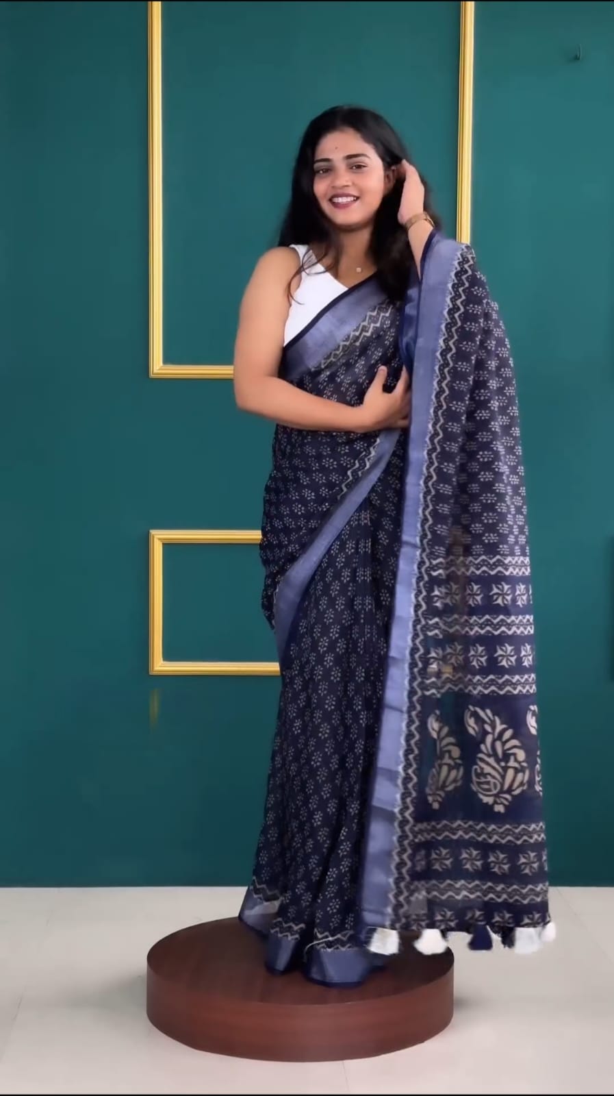 Adorning 1-Minute Ready To Wear Blue Cotton Saree