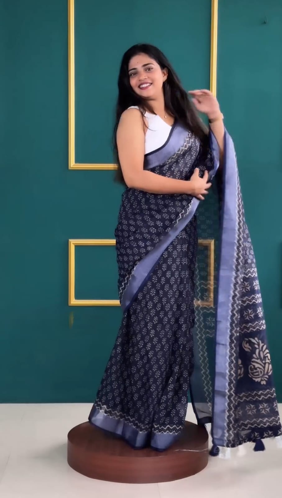 Adorning 1-Minute Ready To Wear Blue Cotton Saree