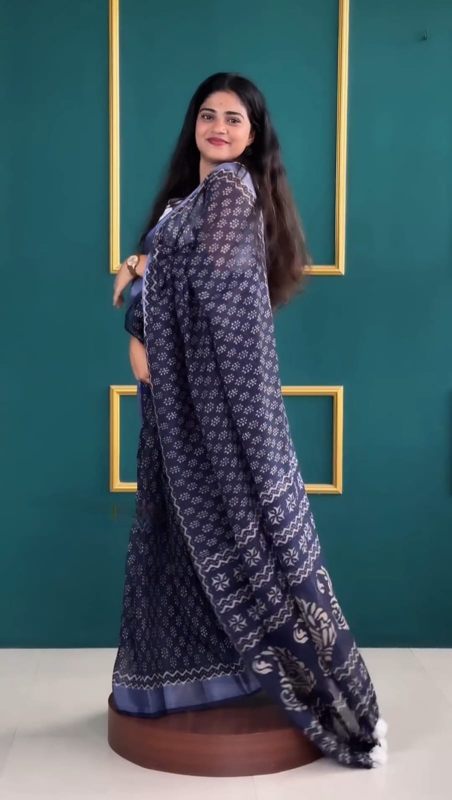 Adorning 1-Minute Ready To Wear Blue Cotton Saree